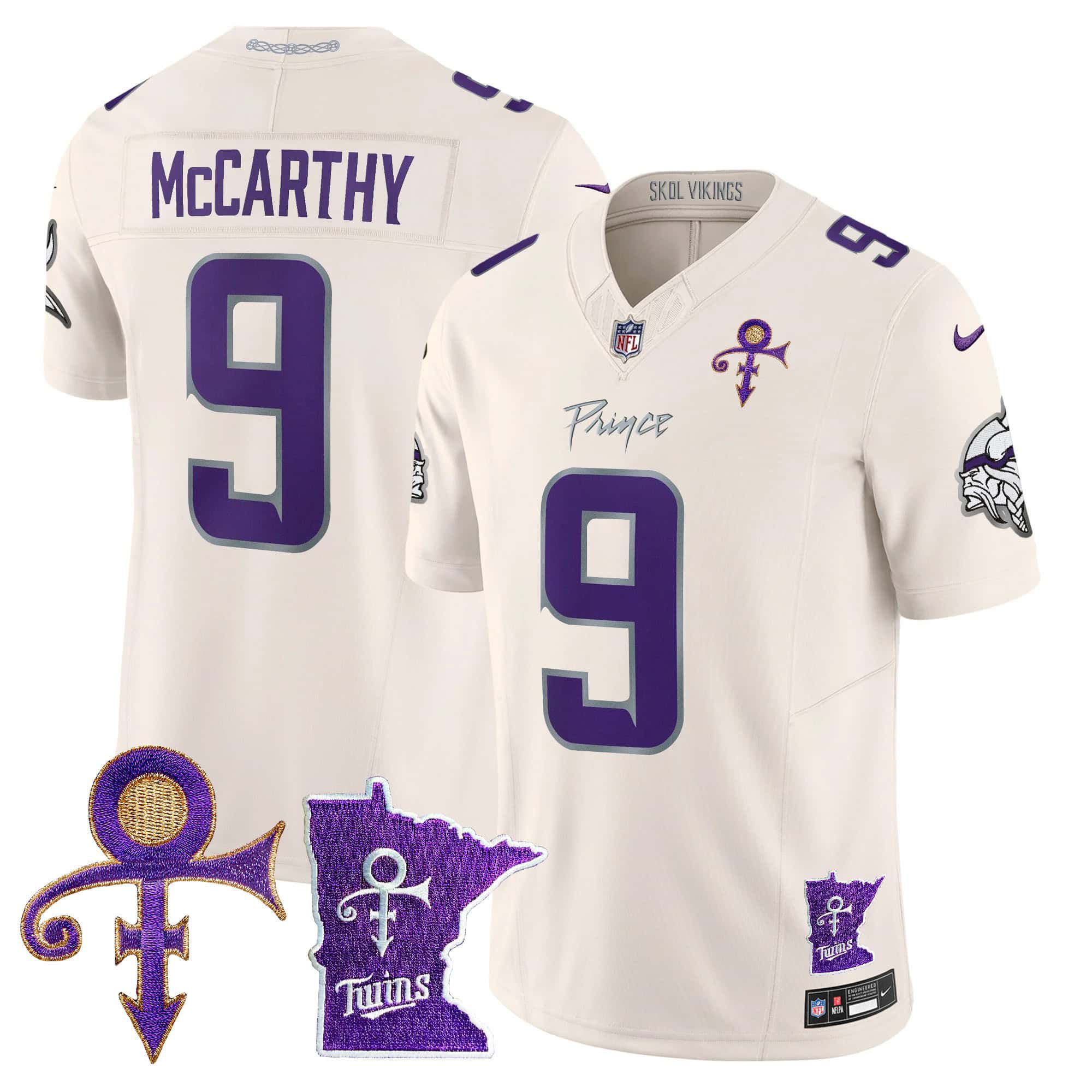 Men Minnesota Vikings #9 Mccarthy Cream 2024 Nike Prince Vapor Limited NFL Jersey